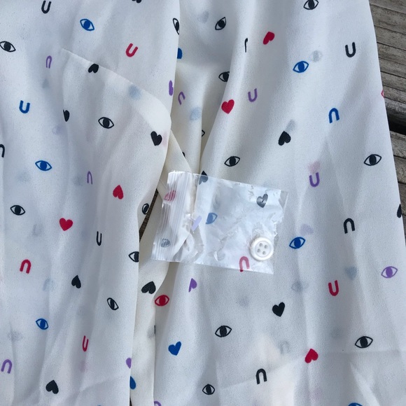 NWT ModCloth Eye Heart U You Pleasant Confidence Tie Neck Blouse Ivory I Love U - Picture 7 of 12